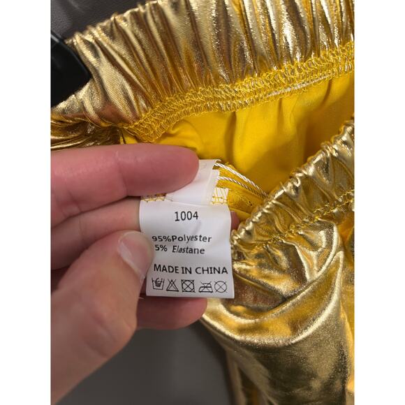 ODIZLI Womens Shiny Metallic High Waist Stretchy Jogger Hip Hop Street Gold L - Picture 8 of 11